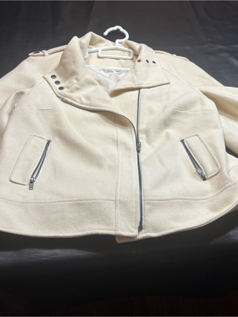 Women's Cream Zip-Front Moto Jacket